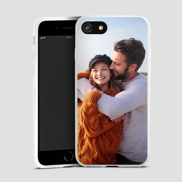photo of couple outside printed onto a protective silicone phone case