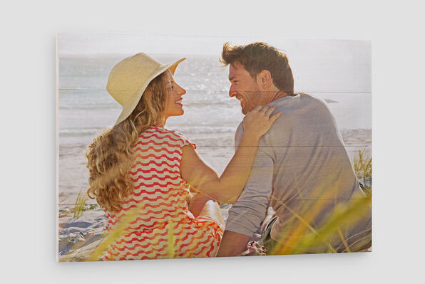 image of couple photographed at sunset professionally printed onto wood panels.