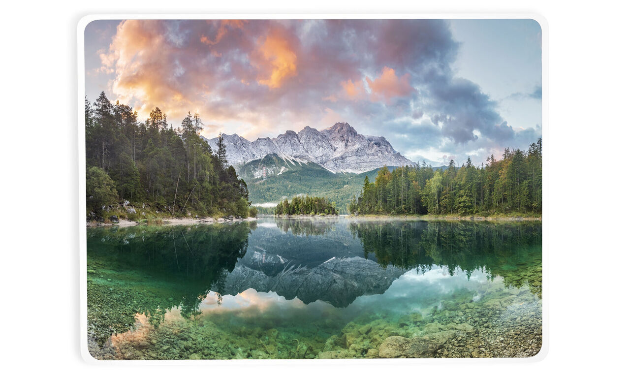 Personalised place mat image with scenic landscape printed on surface