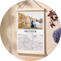 Wonderful wall picture with a map of Amsterdam and a photo of a couple by the water. Perfect for sharing memories.