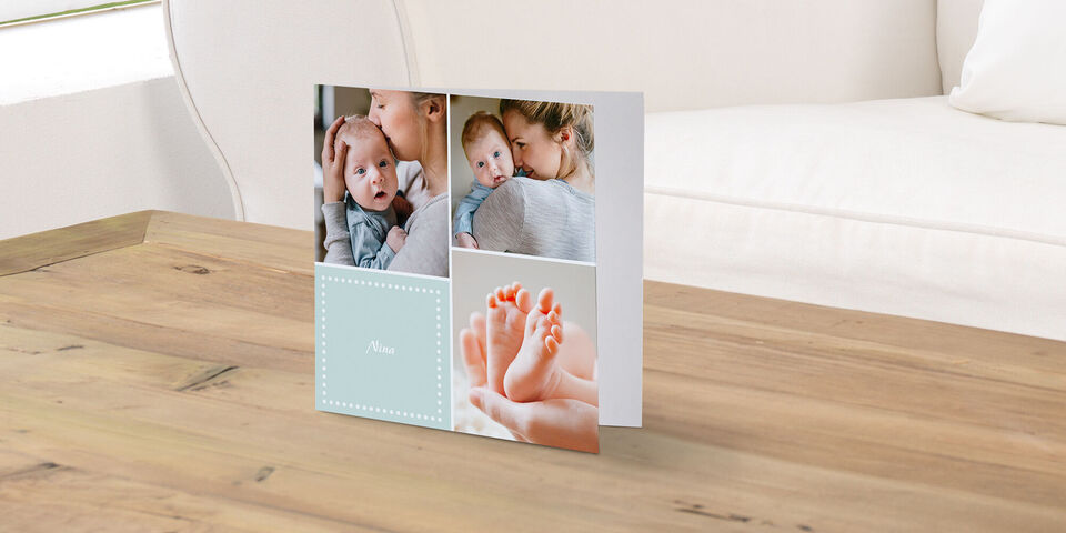 A lovingly designed greeting card featuring baby photos that radiate happiness and joy.