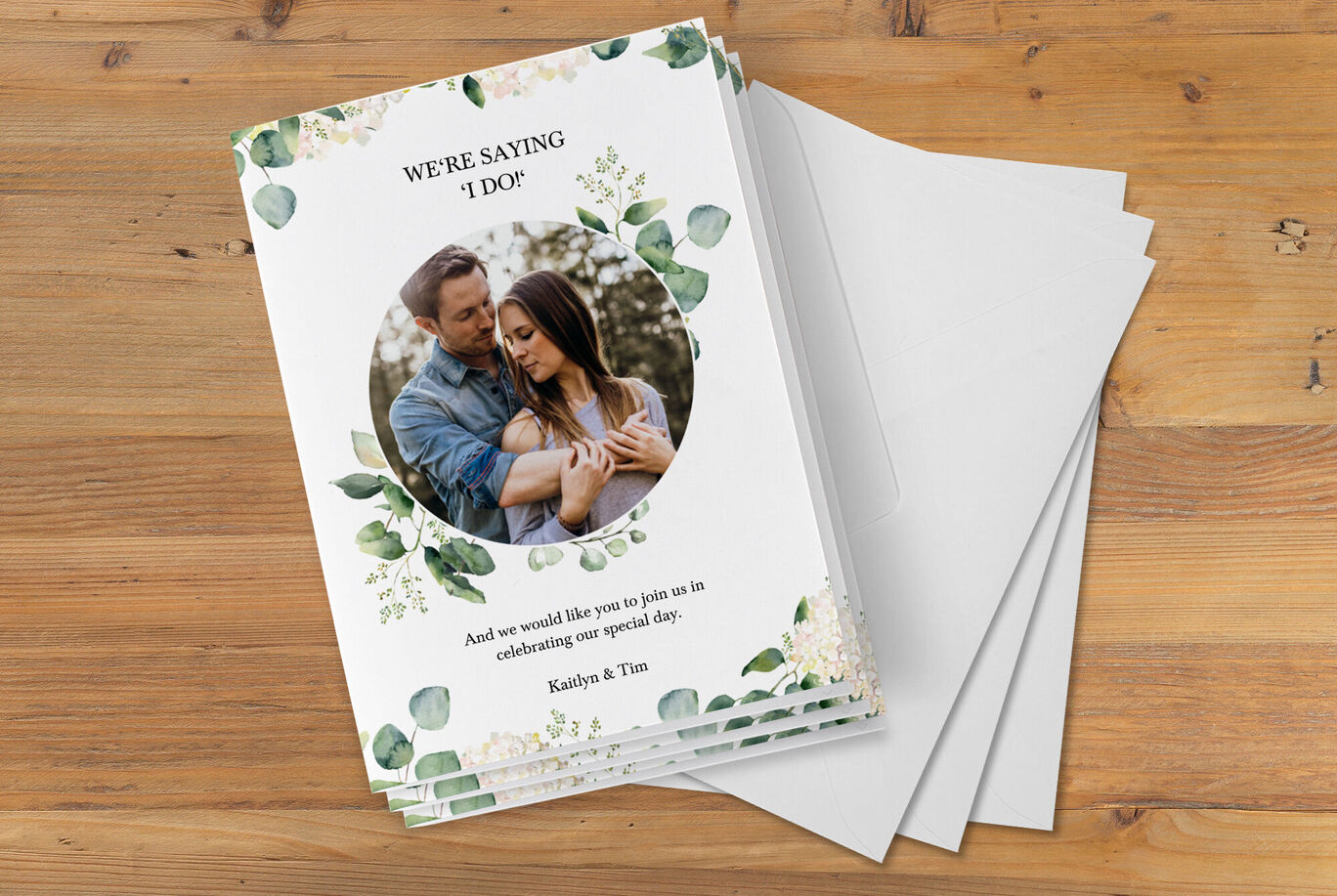 Wedding invitation with green leaf frame