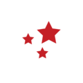 Three red stars of different sizes on a light background