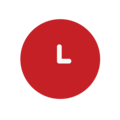 Red round button with white clock symbol in the center