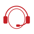 Red headphones with a microphone, suitable for customer service