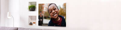 photo of smiley child printed onto a a large photo canvas