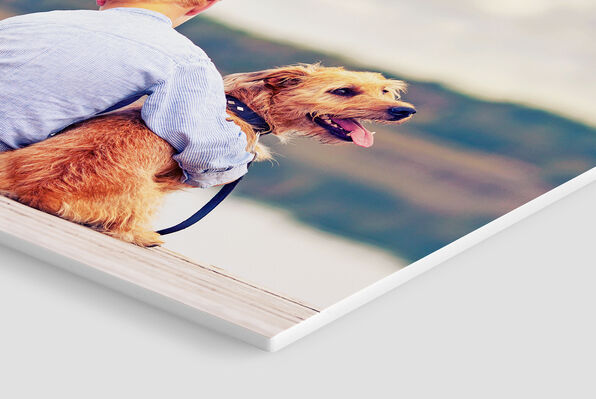 image of boy and his dog printed onto a lightweight and durable foam board