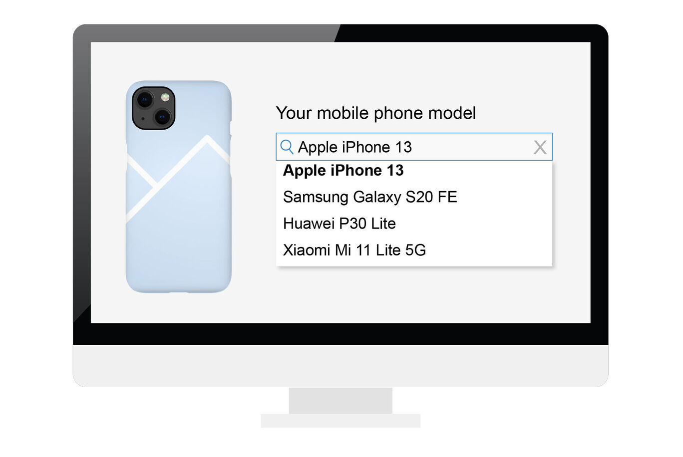 Graphic shows the selection of phone cases for the Apple iPhone 13 and other models on a computer screen.